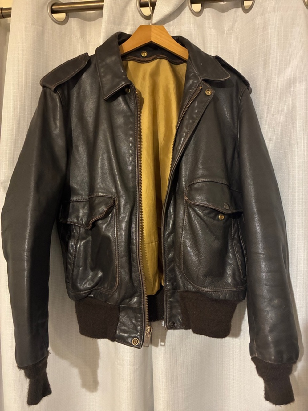 Men's Brown Leather Bomber Jacket Schott vtg size 42